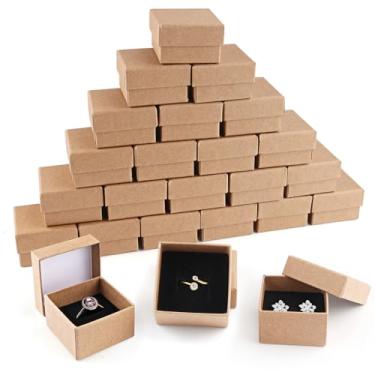 Imagem de BOSMIOW 24 caixas de presente de papelão, pequenas caixas de presente com inserção de espuma, capa protetora de brinco, caixas quadradas de papel kraft para anel, brinco, colar, pulseira