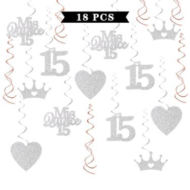 Imagem de Maicaiffe Mis Quince 15 Decorações de redemoinho para pendurar - Glitter 18 peças suprimentos para festa de aniversário de 15 anos - Aniversário de menina - Flâmulas de quinze anos - Cheers to 15