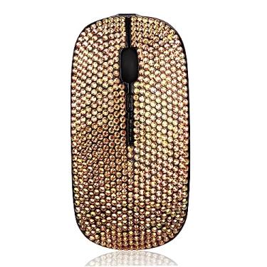 Imagem de blingbybri Mouse sem fio com strass rosa, recarregável e sem ruído, 700 mAh para notebook, PC, laptop, computador, MacBook - dourado