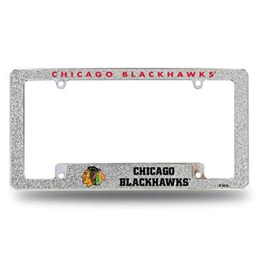 Imagem de Rico Industries NHL Chicago Blackhawks Chrome All Over Automotive Bling Moldura de placa de licença 30,48 x 15,24 cm Cromado todo automotivo Bling Design de moldura para carro/caminhão/sUV