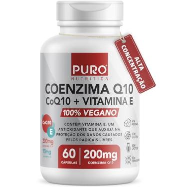 Imagem de Coenzima Q10 200 mg Puro Nutrition + Vitamina E, CoQ10, 60 Cápsulas, Suplemento Vegano