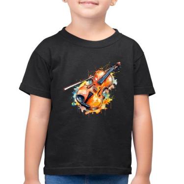 Imagem de Camiseta Algodão Infantil Violino Watercolor - Foca na Moda, Preto, 10