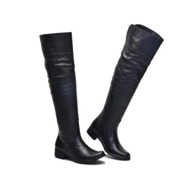 Imagem de Bota Feminina Over The Knee Couro Cano Alto Zíper Moderna - Mila Marqu
