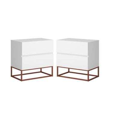 Imagem de 2 Criados Modernos 2 Gavetas Pés De Ferro Cobre Estilo Industrial - LC