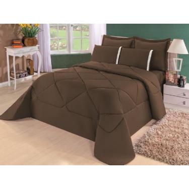 Imagem de Kit Edredom + Lençol Aconchego Dupla Face Casal Queen 6 Pçs Marrom - C