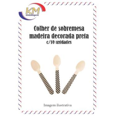 Imagem de Colher sobremesa madeira decorada preta c/10 unid - ovo de colher, bio