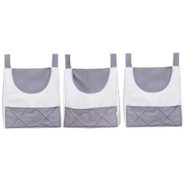 Imagem de Porta Fraldas Luxo Cinza e Branco 3 peças - Giz de Cor