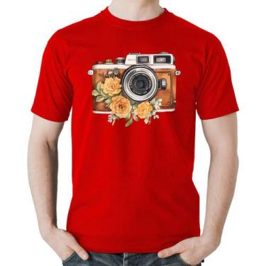 Imagem de Camiseta Algodão Máquina Fotográfica Vintage e Flores - Foca na Moda, 