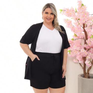 Imagem de Cardigan manga curta KIMONO Malha Plus Size verão - Curvy Plus, Azul m