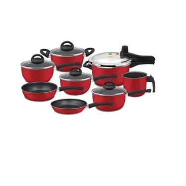 Imagem de Conjunto de Panelas Colors Vermelho 11 Peças Panela de Pressão T.E. - 