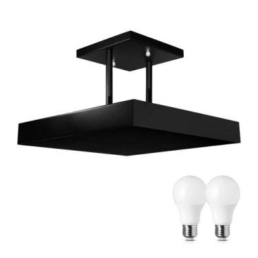 Imagem de Lustre Plafon Pendente Luminária Luz Indireta 30x30 Preto + Lâmpada LE