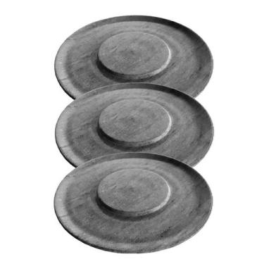 Imagem de Kit 3 Pratos de Hambúrguer Porções Redondo Pedra Sabão 26cm - Industri