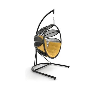 Imagem de Balanço Flor em Corda Náutica Preto - Tecido Lisato Mostarda - Atacada