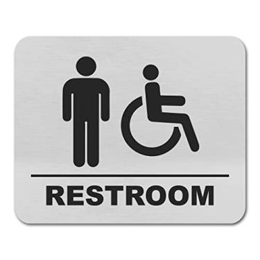 Imagem de Ten Four Distributions Placa de identificação de banheiro masculino - Acessível a cadeiras de rodas em alumínio escovado para banheiro, sinais de porta/parede de negócios (prata)