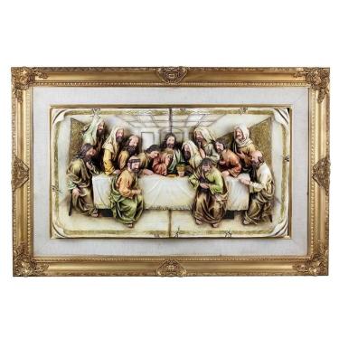 Imagem de Quadro Santa Ceia Páscoa Dourado Detalhes Em Tecido 92Cm