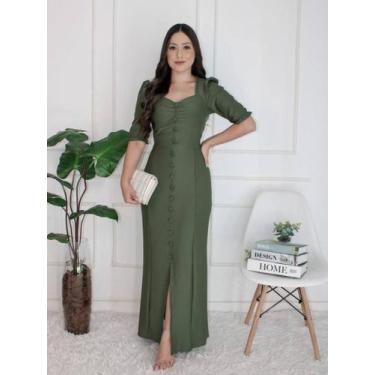 Imagem de Vestido Longo Feminino De Festa Com Manga Justo Sereia - Fashion, Verd