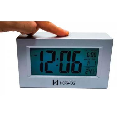 Imagem de Despertador Digital Prata Metálico Herweg 2972