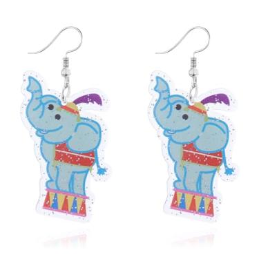 Imagem de QLUYCKW Brincos de carnaval engraçados desenhos animados de acrílico circo carrossel tigre macaco elefante palhaço brincos pendentes leves Mardi Gras cosplay festa joias para mulheres, Medium,