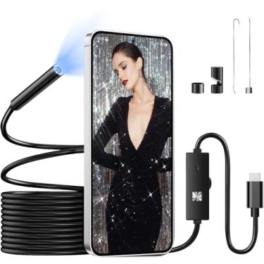 Imagem de Câmera de endoscópio de lente dupla com luz, boroscópio USB com 8 luzes LED ajustáveis, ferramentas de boroscópio HD 1200p, endoscópio à prova d'água IP67 de 8 mm com câmera serpente semirrígida de