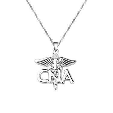 Imagem de CENWA Colar de assistente de enfermagem certificado CNA Charm CNA Colar anjo caduceu presentes para estudantes de enfermagem, Metal, aço inoxidável