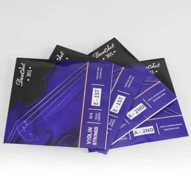 Imagem de Danchet Cordas de violino 4/4 E1. 2 peças e A2. 2 peças de nível iniciante, extremidade esférica, aço inoxidável e níquel cromo ferida 301..