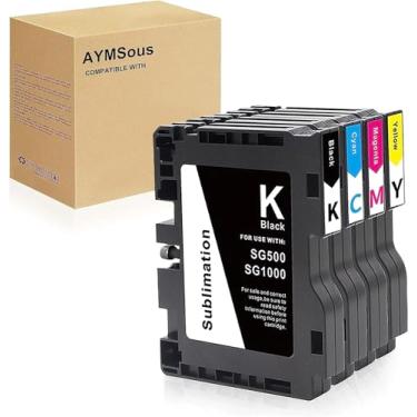 Imagem de AYMSous Novo cartucho de tinta de sublimação de chip SG500 SG1000 mais recente compatível com impressora Sawgrass Virtuoso SG500 SG1000 (1 preto, 1 ciano, 1 magenta, 1 amarelo, 4 unidades)