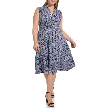 Imagem de Jessica Howard Manga cavada feminina plus size, gola V, comprimento até o joelho, Marfim azul-marinho, 17 Plus Size