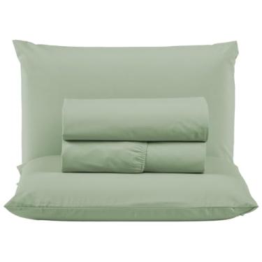 Imagem de Jogo de Cama Box Solteiro Algodão Percal 200 Fios Hotel Pousada 3 Peças Lençol com Elástico (Verde)