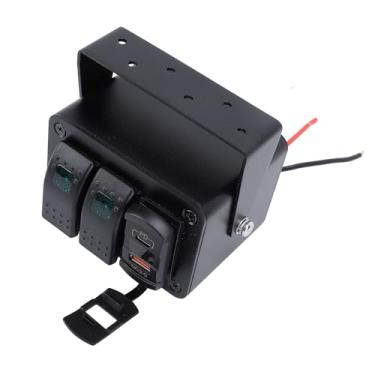 Imagem de Caixa de Interruptor de Alternância de 2 Gangues Com USB Tipo C QC3.0 e Medidor de Tensão - Design para Carro, Caminhão, Barco, RV, Trailer, UTV, 12V-24V, (Luz Verde)