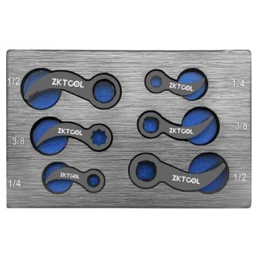Imagem de ZKTOOL Kit de cabeça adaptador de chave inglesa de 6 peças, ferramentas de cabeça adaptador de pé de cabra, o contorno quadrado não desliza facilmente, inclui perfil de 1/5.1 cm 3/20.3 cm 1/10.2 cm D