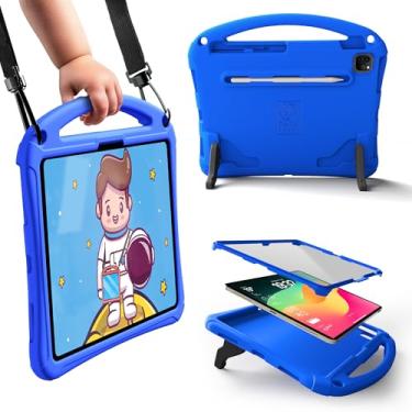 Imagem de Capa infantil resistente Bam Bino Space Suit para Apple iPad Pro 13 M4, iPad Air 13 M2/M3 (2024/2025) para crianças com protetor de tela integrado, alça, suporte, suporte de lápis, alça de ombro (azul
