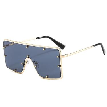 Imagem de VFDHN Óculos de sol retangulares Goggle, masculino e feminino, armação de liga, lentes degradê, preto, marrom, vintage, 1, tamanho único