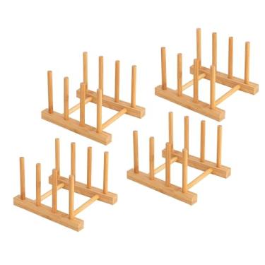 Imagem de HBlife 4Pcs Prato de Bambu Tigela Copo Livro Tampa de Panela Tábua de Corte Escorredor Suporte de Armazenamento Organizador Armário de Cozinha (Manter Seco)
