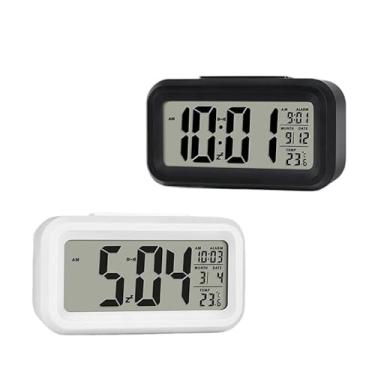 Imagem de Relógio de Mesa Portátil Digital Despertador Led Lcd Brilha Escuro(Branco)