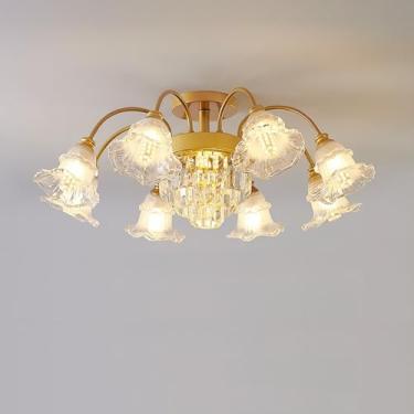 Imagem de JUANYAO Lustre Sputnik de cristal de luxo moderno vintage com acabamento cromado dourado luz pendente de metal exclusiva flor decoração de vidro para bar de cozinha