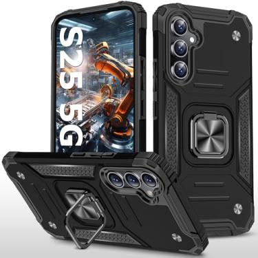 Imagem de sqgylgl Capa para Samsung Galaxy S25 5G robusta de grau militar armadura à prova de choque S25 capa magnética com anel de metal 360 suporte magnético para Samsung Galaxy S25 (preto)