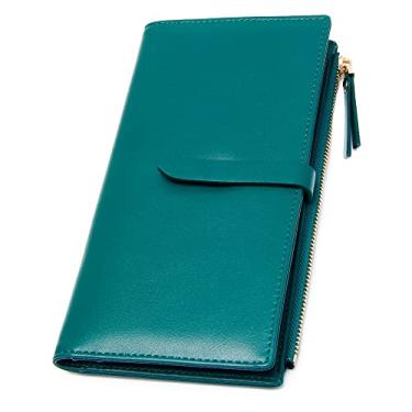 Imagem de YOUBDM Carteiras finas para mulheres com porta-cartão de crédito RFID dobrável carteira clutch com bolso com zíper, Verde escuro