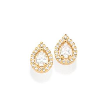 Imagem de Brinco Rommanel Folheado Ouro Gota Com Zirconias 527134, Dourado