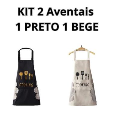 Imagem de Kit com 2 aventais Avental Chef de Cozinheiro Unissex 1 Bege e 1 Preto