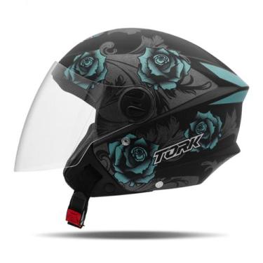 Imagem de Capacete Aberto Feminino Rosas Flores New Three Flowers Viseira Crista