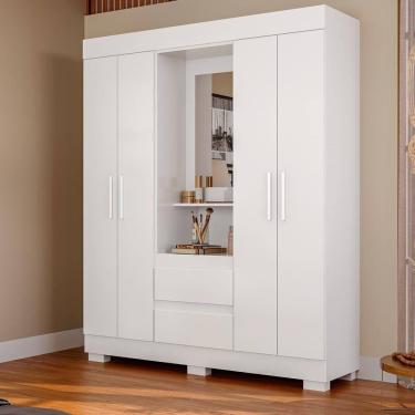 Imagem de Guarda Roupa De Casal Portugal Com Espelho 4 Portas Linhamobília Branco
