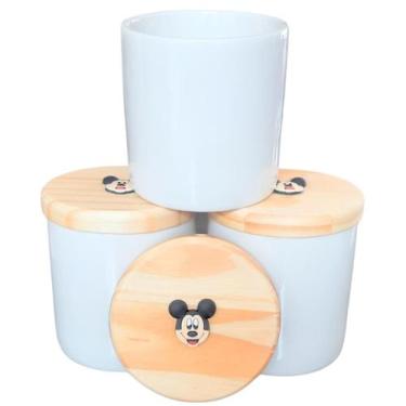 Imagem de Kit higiene bebê Mickey 3 potes Porcelana Tampa Pinus - Antilope Decor