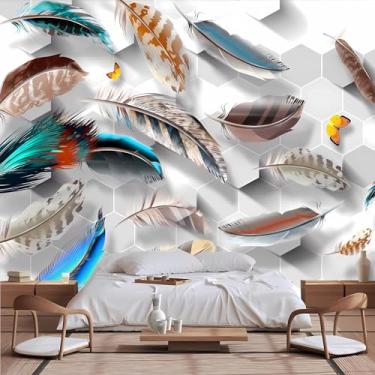 Imagem de Lcythiazole Papel de parede de penas de tamanho personalizável - papel de parede artístico, mural de penas, papel de parede descascar e colar, para sala de estar e escritório