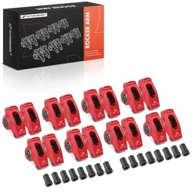 Imagem de A-Premium 16 peças de braços balancim de rolo de motor de alumínio vermelho com rolamentos de agulha compatíveis com Chevy SBC 350, proporção de 1,5, pinos de 3/20.3 cm