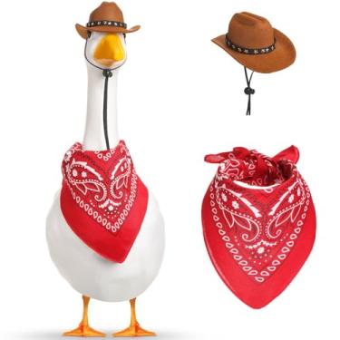 Imagem de Shyyween Roupas de ganso de alpendre de cowboy ocidental para ganso de cimento 58,4 cm/43,5 cm estátua de ganso de gramado roupas chapéu de cowboy com lenço bandana para jardim, decoração de caubói,