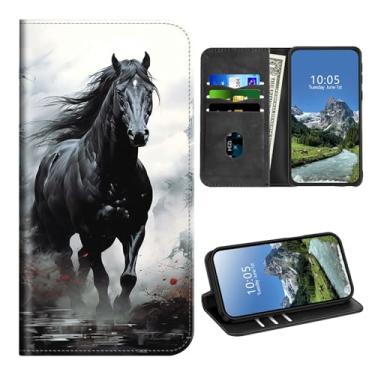 Imagem de Capa carteira para Motorola Moto G Play 4G 2024 com suporte para cartão e proteção RFID para mulheres e homens capa magnética à prova de choque para Moto G Play 4G 2024, cavalo galopante