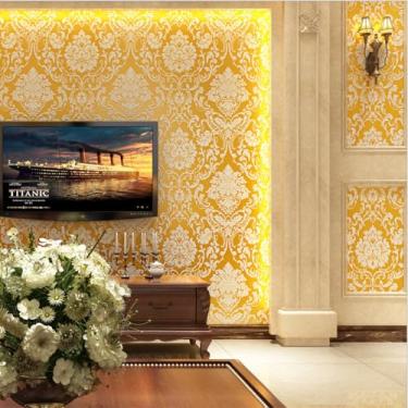 Imagem de Q QIHANG Papel de parede europeu Damasco não tecido flocagem 3D luxo sala de estar TV fundo papel de parede quarto papel de parede papel de parede não tecido papel de parede não colado 1,73' L x 82,8'