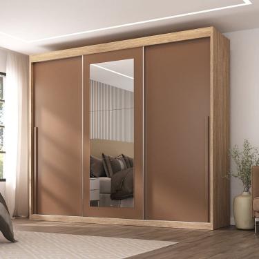 Imagem de Guarda-Roupa Casal 3 Portas de Correr e 6 Gavetas Spazio Capuccino /Terracota