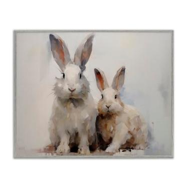 Imagem de Stupell Industries Design de arte de parede giclée emoldurado cinza fofo Spring Bunnies por Arlington Prints, 14 x 11