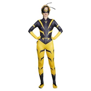 Imagem de Micotaku Women Miraculous Vesperia Cosplay Costume Zoé Lee Superhero Bodysuit Black And Yellow